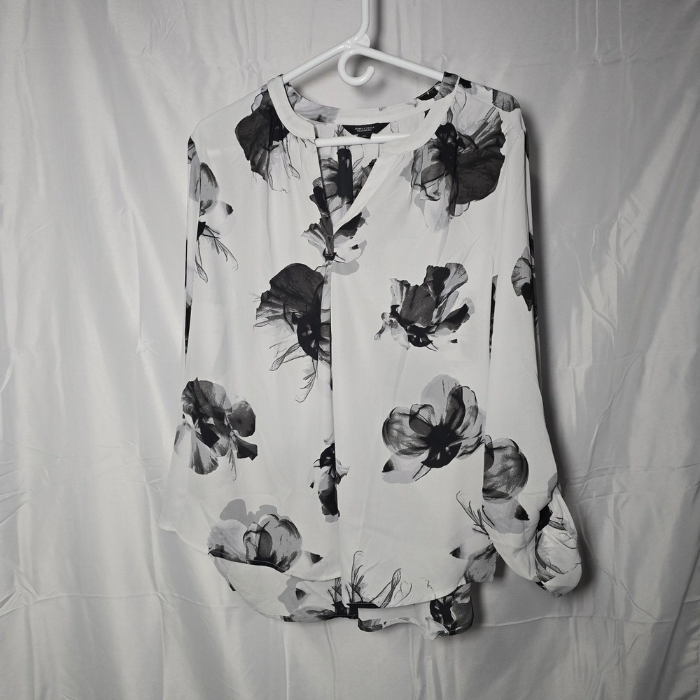 Simply Vera Vera Wang Womens XL Floral Blouse Black White coquette